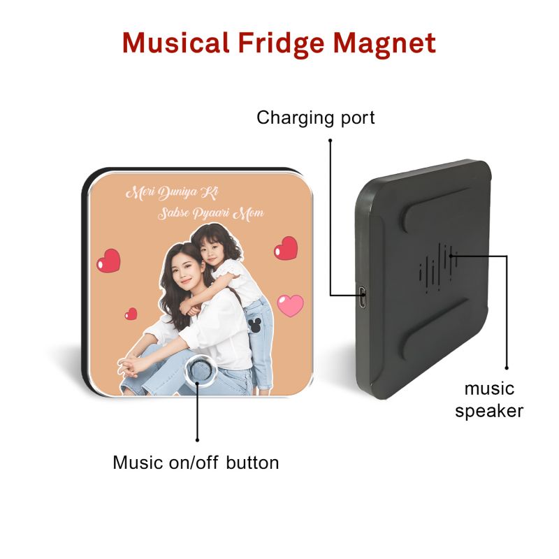Personalized Photo Musical Fridge Magnet for Mom with Rechargeable Speaker